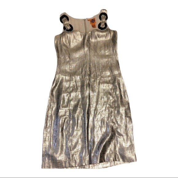 Tory Burch Silver Sleeveless Dress unique shimmer pattern party perfect size 4 - Picture 3 of 11